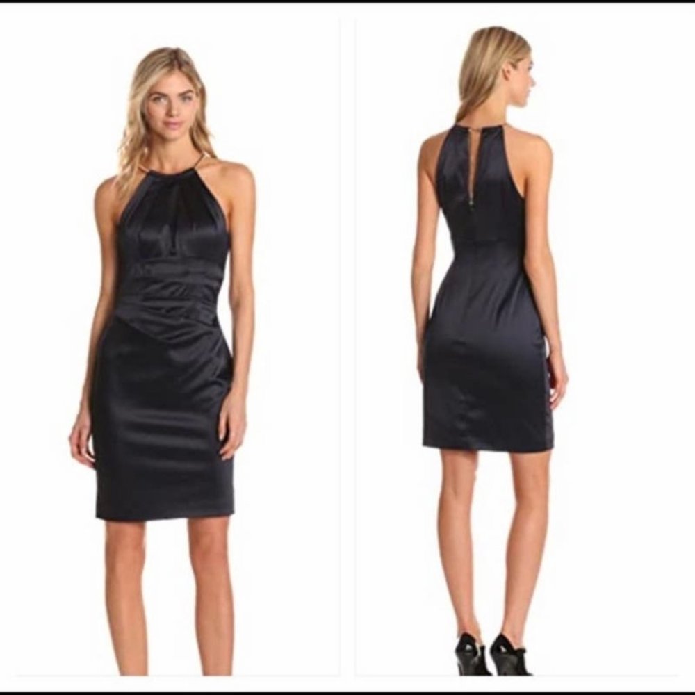 Eliza J Satin High Neck Cocktail Dress Navy Blue 6